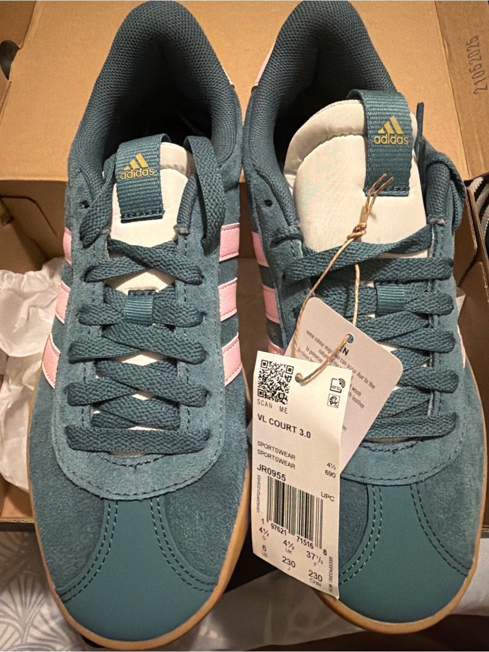 adidas Teal Suede Sneakers with Pink Stripes and Orange Gum Sole - Picture 6 of 7